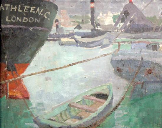 Marjorie Brooks, Lady Holford (1904-1980) Shipping in a harbour, 12.5 x 15.5in.